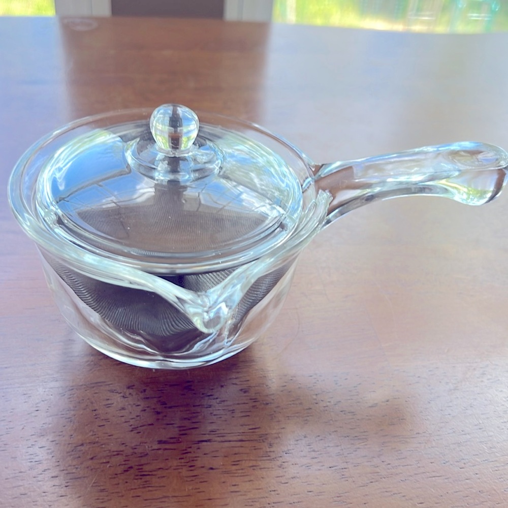 Glass tea pot with handle clear vintage style